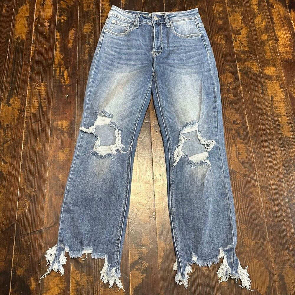 Risen distressed wide leg destroyed 5/27 boutique jeans
